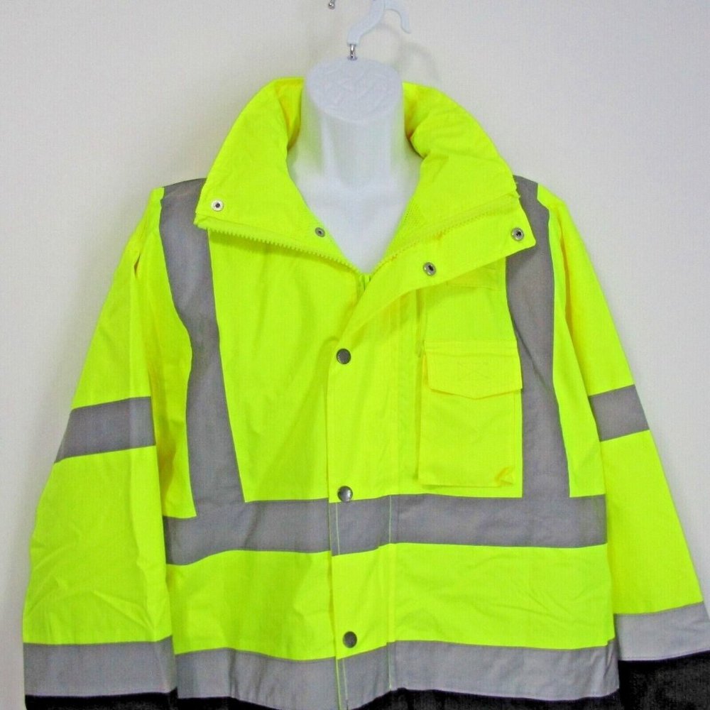 ML Kishigo Hi-Vis Storm Cover Rainwear Jacket Hood RWJ102 Yellow/Lime Size L-XL